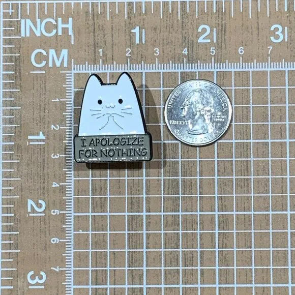 I Apologize For Nothing Enamel Pin Brooch Funny Cat Kitten Confident NWOT - Picture 2 of 5